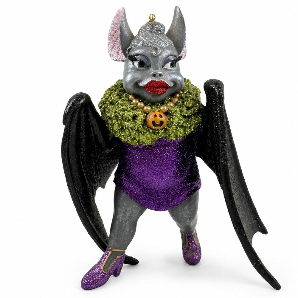 December Diamonds Vanessa Bat Ornament 2003 Gothic Halloween Repaired Wing VTG